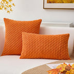 Kevin Textile Fall Pack of 2 Corduroy Decorative Throw Pillow Covers 22x22 Inch Soft Boho Striped Pillow Covers Modern Farmhouse Home Decor for Spring Sofa Living Room Couch Bed Orange