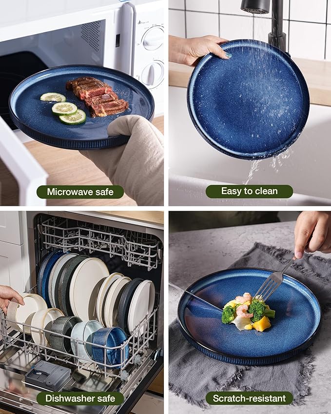 Famiware Star Plates and Bowls Sets, Modern Stoneware Dinnerware Sets for 8, 24-Piece Kitchen Dish Set - Microwave and Dishwasher Safe, Chip and Scratch Resistant, Nebulas Blue