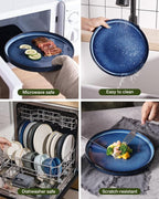 Famiware Star Dinnerware Sets, Plates and Bowls Set for 4, 12 Pieces Ribbed Dishes - Chip and Scratch Resistant, Microwave and Dishwasher Safe Tableware, Nebulas Blue