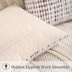 LUOYEHK Boho Throw Pillow Covers 18x18 Inch Set of 2 Farmhouse Neutral Pillow Covers Chenille Tufted Pillowcase for Couch Sofa Bed Living Room, Brown White