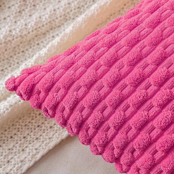 MIULEE Pack of 2 Decorative Throw Pillow Covers 18x18 Inch Soft Boho Striped Textured Corduroy Pillow Covers Modern Farmhouse Home Decor for Couch Bed Sofa Living Room Hot Pink