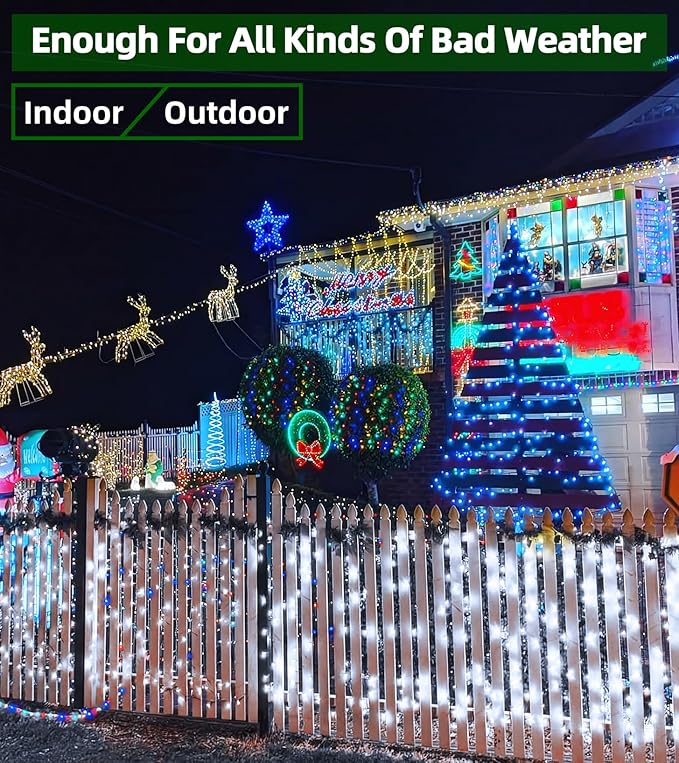 750 LED Outdoor Christmas Lights Decorations, 246ft Green Wire LED Christmas String Lights with Timer Memory, Twinkle Lighs for Indoor Outdoor Xmas Party Christmastree Wedding Garden Patio Cool White