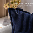 MIULEE Decorative Throw Pillow Covers for Couch Bed Livingroom 20x20 Inch Set of 2 Navy Blue Boho Accent Throw Pllows Broadside Striped Patchwork Soft Corduroy Summer Coastal Pillowcases