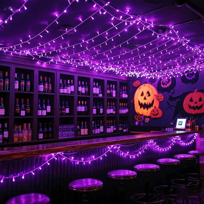 600 LED Purple Halloween Lights Indoor Outdoor, 197FT Halloween String Lights Waterproof 8 Modes Plug in Purple String Lights for Christmas Tree Bedroom Party Home Thanksgiving Decorations