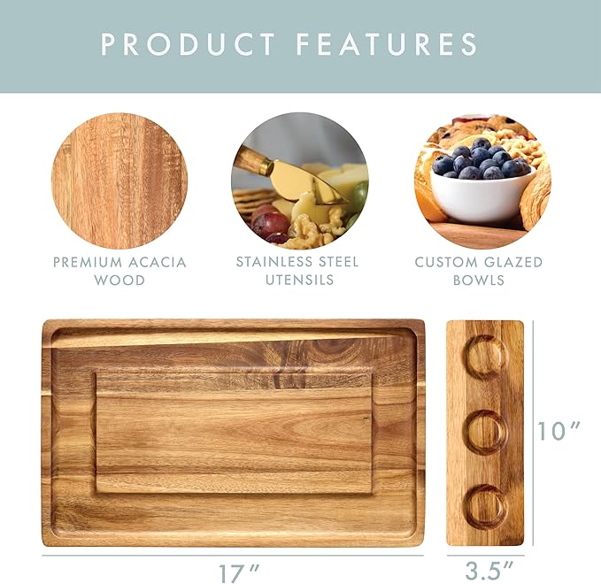 Charcuterie Boards Set - Acacia Cheese Board for Serving with Accessories - House Warming Gifts for New Home, Bridal Shower & Wedding Gift, Birthday Gifts for Women