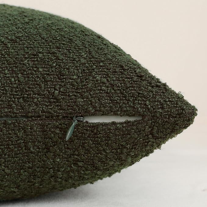Jeneoo Sage Green Decorative Square Thick Throw Pillow Covers Fine Textured Boucle Couch Cushion Case for Sofa Decor, Set of 2, 20 x 20 Inch