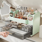 Makeup Organizer with Drawers for Vanity,Bathroom Countertop Organizer with Brushes Holder,Skincare Storage Organizer,Perfect Cosmetic Display Case for Skincare,Lipstick and Beauty Essential (Green)