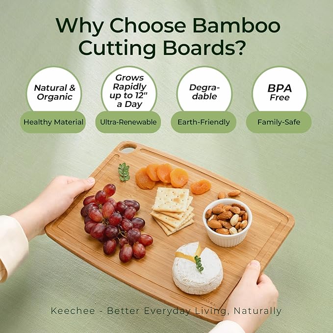 Dishwasher Safe Durable Lightweight Bamboo Wood Cutting Boards for Busy Kitchen, Easy Storage & Clean Wooden Chopping Boards Reversible with Juice Groove, Kitchen Gift for Home Cooks