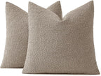 MIULEE 16x16 Inch Decorative Pillow Covers for Couch Bed Set of 2 Textured Boucle Neutral Winter Throw Pillows Light Taupe Accent Solid Cushion Pillowcases Sofa Livingroom Home Decor