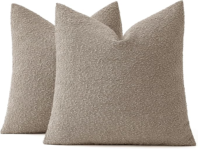 MIULEE 18x18 Inch Decorative Pillow Covers for Couch Bed Set of 2 Textured Boucle Neutral Winter Throw Pillows Light Taupe Accent Solid Cushion Pillowcases Sofa Livingroom Home Decor