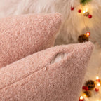 AQOTHES Pink Winter Throw Pillow Covers 18x18 Inch Set of 2, Boucle Faux Fur Pillow Covers,Cozy Fluffy Home Living Room Farmhouse Decor for Sofa Couch Bed