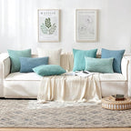MIULEE Pack of 2 Decorative Throw Pillow Covers 20x20 Inch Soft Boho Striped Textured Corduroy Pillow Covers Modern Farmhouse Home Decor for Couch Bed Sofa Living Room Aqua Green