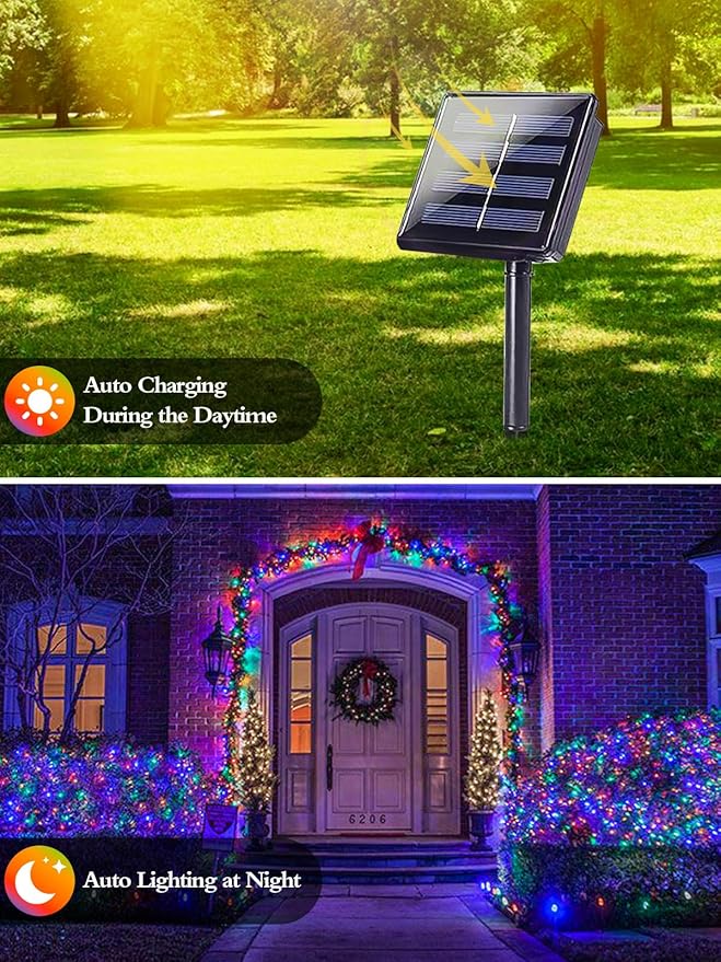 6 Pack Christmas Solar String Lights Outdoor Waterproof, 198FT 600 LED Green Wire Solar Fairy Lights with 8 Modes, Solar Twinkle Lights for Garden Tree Patio Fence Christmas Decorations (Multicolor)