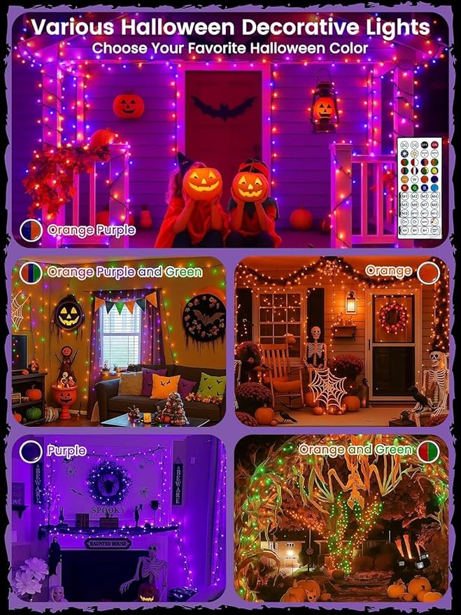 600LED Smart Color Changing Halloween Lights App Controlled, 208FT Waterproof RGB Xmas String Light Music Sync Multiple Modes, Christmas Lights with Remote & Timer Indoor Outdoor Halloween Decorations