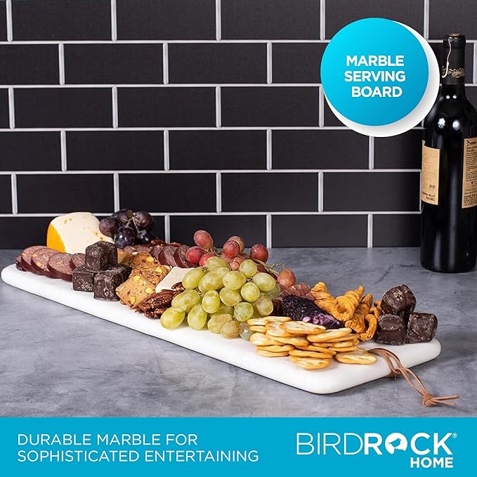 BIRDROCK HOME 23" Marble Serving Board - Charcuterie Board for Party Appetizers - Kitchen Platter for Food - Pizza Fruit Display - White
