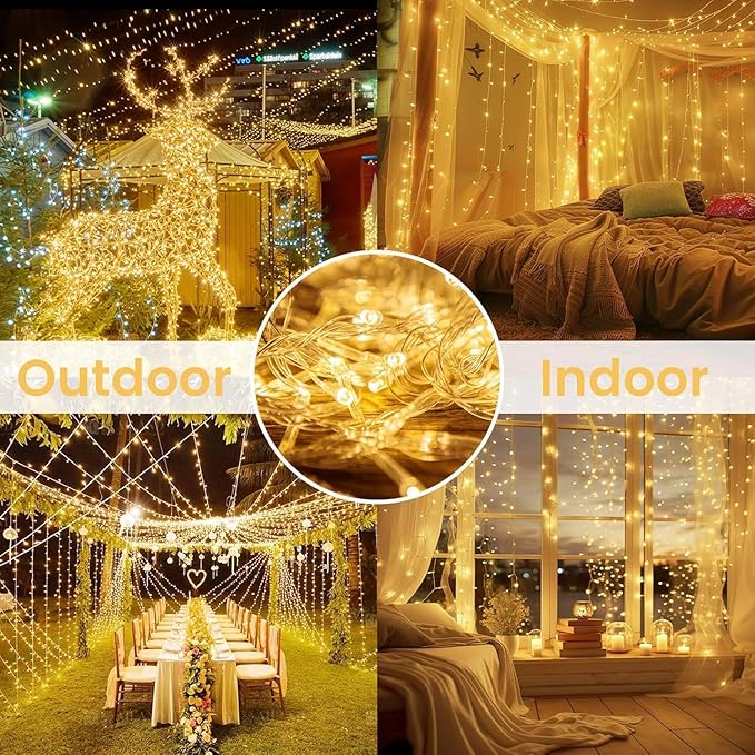 2 Pack Christmas String Lights Battery Operated with Timer, 33FT 100 LED Waterproof Twinkle Lights, 8 Modes Fairy Light for Indoor and Outdoor Bedroom Garland Tree Christmas Decorations (Warm White)