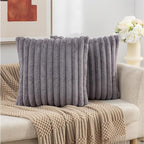 ZLINA Set of 2 Dark Grey Faux Fur Decorative Throw Pillow Covers Fluffy Striped Pillowcase Cushion Covers 22 x 22 Inch Decor Sofa Couch Bedroom