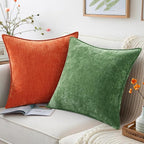 decorUhome Christmas Couch Throw Pillow Covers 24x24 Set of 2, Decorative Soft Euro Neutral Chenille Pillow Covers with Elegant Design for Sofa Bed Living Room Home Decor, Moss Green