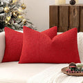 MIULEE 12x20 Inch Christmas Decorative Lumbar Throw Pillows for Bed Set of 2 Textured Boucle Neutral Winter Throw Pillow Covers Red Accent Solid Pillowcases Sofa Livingroom Home Decor