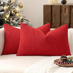 MIULEE 12x20 Inch Christmas Decorative Lumbar Throw Pillows for Bed Set of 2 Textured Boucle Neutral Winter Throw Pillow Covers Red Accent Solid Pillowcases Sofa Livingroom Home Decor