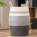 YOUDENOVA 105L Extra Large Woven Laundry Hamper Basket with Heavy Duty Cotton Rope Handles for Clothes and Toys in Bedroom, Nursery Room, Bathroom, Collapsible, Dark Grey