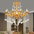 Luxury Gold Crystal Chandelier, 32" Vintage K9 Crystal Pendant Light with 10 Lights, Antique Brass Finish Ceiling Light Fixture with Scrolled Arms for Dining Room Living Room Foyer Villa Hotel