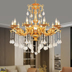 Luxury Gold Crystal Chandelier, 32" Vintage K9 Crystal Pendant Light with 10 Lights, Antique Brass Finish Ceiling Light Fixture with Scrolled Arms for Dining Room Living Room Foyer Villa Hotel