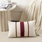 Fancy Homi Set of 2 Burgundy Boho Long Lumbar Decorative Throw Pillow Cover 14x24 Inch for Couch Bed Sofa, Aesthetic Modern Farmhouse Christmas Room Decor, Soft Cotton Cute Wind Red Cushion Case