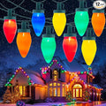 C9 Christmas Lights Outdoor, 50Feet Vintage Christmas String Lights with 50 Colored Bulbs, Connectable Waterproof Lights for Holiday Party Roofline Backyard Garden Patio, Green Wire (Multicolor)