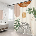 Boho Mid Century Leaf Shower Curtain Set,Arch Sun Design,Minimalistic Leaves Pattern,Waterproof and Luxurious Fabric-12 Hooks(Beige-72" x 78")