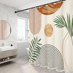 Boho Mid Century Leaf Shower Curtain Set,Arch Sun Design,Minimalistic Leaves Pattern,Waterproof and Luxurious Fabric-12 Hooks(Beige-72" x 84")