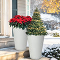 20" Resin Tall Planters for Outdoor Plants,Set of 2 Matt White Large Flower Pots with Handmade Fluted Texture,Heavy-Duty and Resistant for Year Round Indoor, Ideal for Christams Decoratione