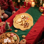 TJ POP Christmas Bamboo Serving Platter - Santa Face Decorative Tray Candy Snack Board, Natural Wooden Serving Tray Cute Charcuterie Board for Cheese, Cookies, Fruits & Holiday Party (10” x 9”)