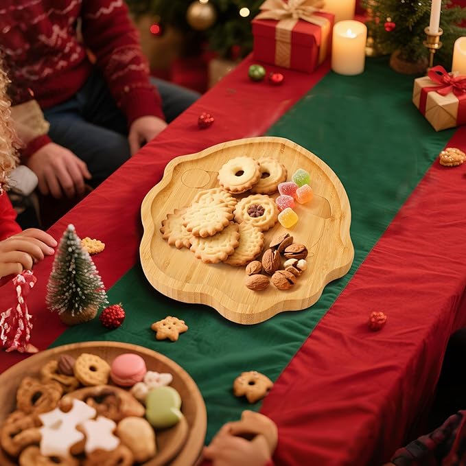 TJ POP Christmas Bamboo Serving Platter - Santa Face Decorative Tray Candy Snack Board, Natural Wooden Serving Tray Cute Charcuterie Board for Cheese, Cookies, Fruits & Holiday Party (10” x 9”)