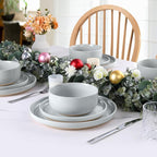 LIANYU Stoneware Dinnerware Sets for 4, 12-Piece Kitchen Dinner Dish Set, Porcelain Plates and Bowls Tableware, Safe & Healthy, Dishwasher & Microwave Safe, Glacier Gray