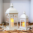 TRIROCKS Set of 2 Decorative Vintage Candle Lanterns 14.5"&20" H Farmhouse Outdoor Hanging Lanterns with Tempered Glass for Porch, Balcony, Patio, Home, Centerpieces, Indoor, Outdoor(White)