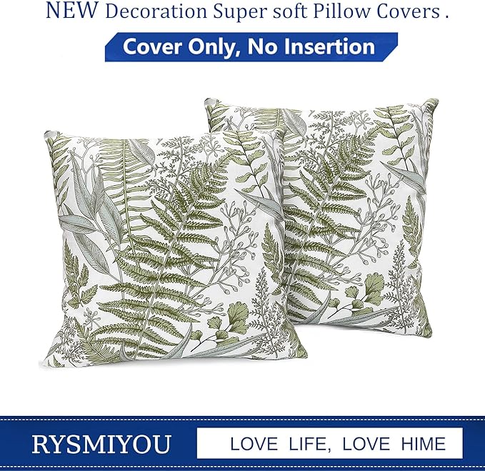 Decorative Throw Pillow Covers Set of 2 Olive Green Leaves Pillow Covers 18x18 inch Soft Short Plush Square Floral Throw Pillows,Farmhouse Outdoor Pillow Covers for Couch Bed Living Room