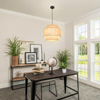 Pendant Lights with Beige Linen Drum Shade Chandelier Hanging Light Fixture 19.7" Pendant Lights Kitchen Island, Large Drum Pendant Light Fixtures 3-Tier Kitchen Chandelier for Entryway Living Room