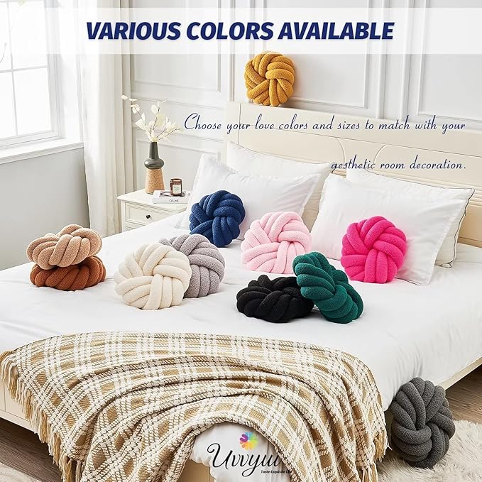 Uvvyui Knot Pillows, 14 Inch Decorative Throw Pillows Round Pillows Cushion, Soft Handmade Knotted Ball Pillow Plush Cushion Home Decor for Bed Couch Living Room (Navy, 14 Inch)