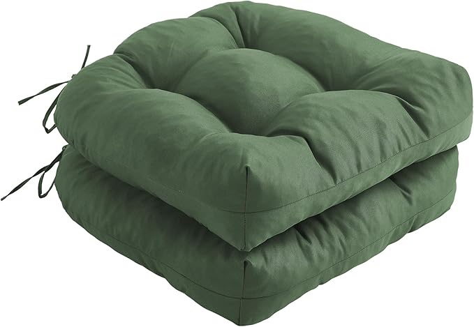 Outdoor Chair Cushions Set of 2, Patio Chair Cushions with Ties, 17x17+4” Tufted Outdoor Seat Cushions, Waterproof Patio Furniture Cushions, Outdoor Dining Chair Pads, Forest Green