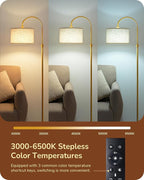 EDISHINE Modern Arc Floor Lamp with Remote, Dimmable Gold Floor Lamp, 3000K-6500K Color Temperatures, Tall Pole Reading Floor Lamps for Living Room Bedroom Office, Footswitch, LED Bulb Included