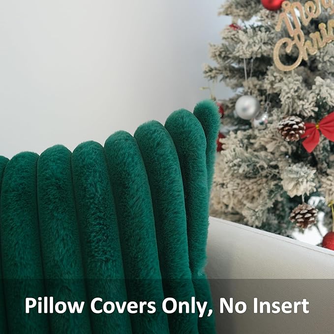 JOJUSIS Pack of 2 Faux Fur Plush Decorative Throw Pillow Covers Couch Cushion Case Soft Pillowcases (Dark Green, 16 x 16-Inch)