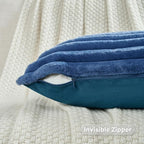 FUTEI Navy Blue Striped Decorative Throw Pillow Covers 26x26 Inch Set of 2,Square Winter Decorations Couch Euro Pillow Shams,Soft Cozy Faux Rabbit Fur & Velvet Back,Modern Home Decor for Bed