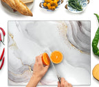 Glass Cutting Board 20”x16”: Tempered Glass Kitchen Counter Protector - Durable- Scratch-Resistant, Heat-Proof - Design 7 - White & Gold