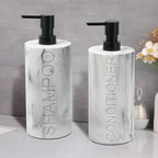 Marble Resin 2 Piece Shampoo and Conditioner Dispenser Set, Luxurious Refillable Pump Bottles with Matte Pump Top and Embossed Text, Durable Design for Bathroom and Shower
