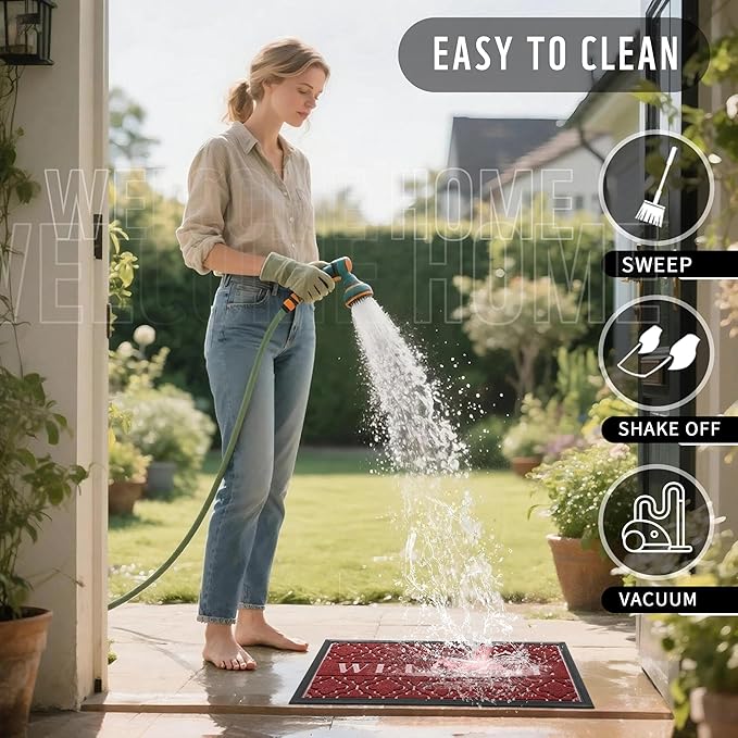 Yimobra Welcome Mat Outdoor Indoor, All-Season Waterproof Front Door Mat Outside Entrance, All-Weather Heavy Duty Non-Slip Doormat, Low Profile Porch Patio Entrance Mats, 60x36, Red