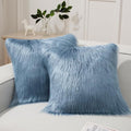 Phantoscope Pack of 2 Faux Fur Throw Pillow Covers Cushion Covers Luxury Soft Decorative Pillowcase Fuzzy Pillow Covers for Bed/Couch, Dusty Blue 26 x 26 Inches
