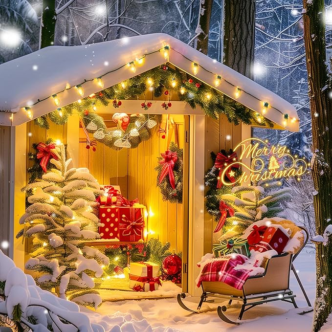 Brightown C7 Christmas Lights Outdoor 25 Feet Warm White Christmas Lights String Green Wire for Room Roofline House Garden Patio Backyard Cafe Party Xmas Home Decorations, 25 Clear Bulbs