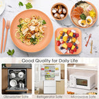 49 Pcs Dinnerware Sets for 4 People, Unbreakable Plates and Bowls Sets with Storage Box, Reusable Dinnerware Sets, Camping School Home Party Cutlery Set, Dishwasher Microwave Safe