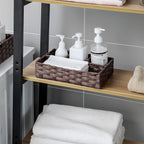 Toilet Tank Topper Paper Basket Multiuse Hand Woven Plastic Wicker Basket Bins with Divider for Shelves Rustic Farmhouse Bathroom Decor Countertop Organizer Storage
